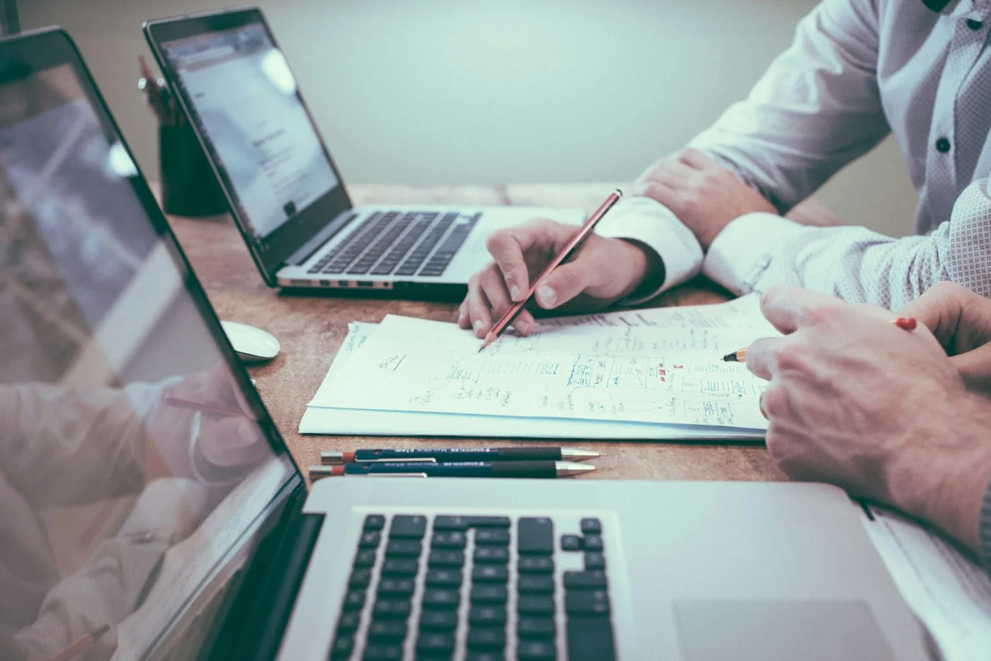 Stock photograph of a business planning discussion